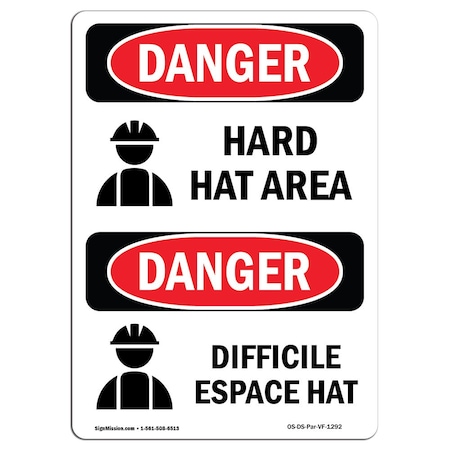 Signmission OSHA Danger Sign, Hard Hat Area Bilingual, 14in X 10in Rigid Plastic, OS-DS-P-1014-VF-1292 OS-DS-P-1014-VF-1292